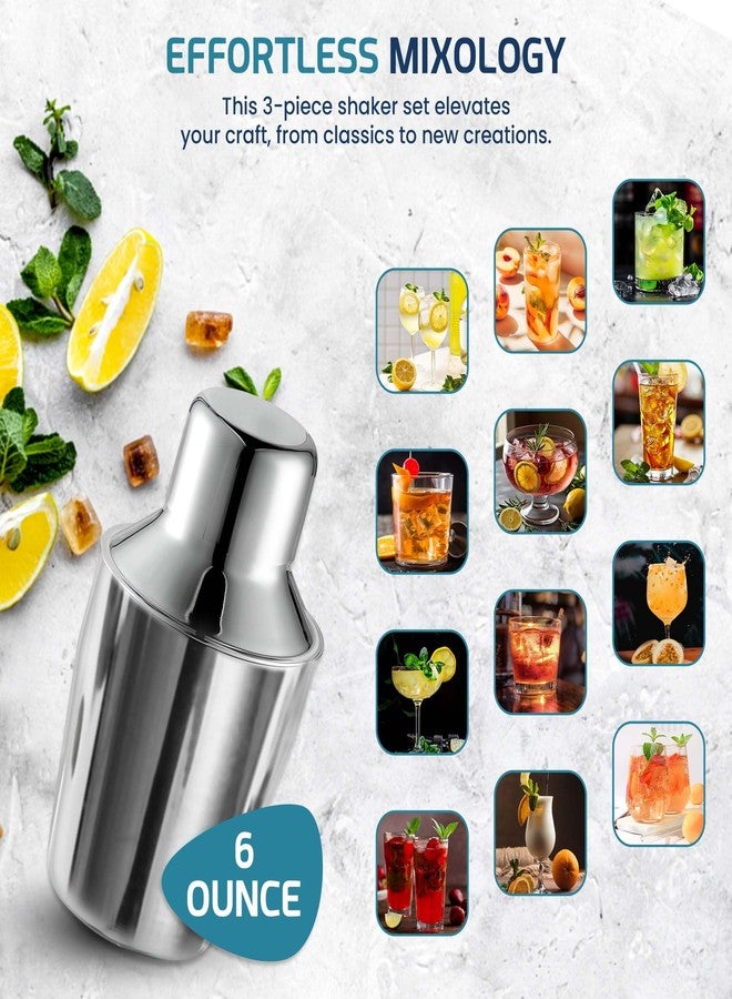 OCSParts OCS Parts 3-Piece Stainless Steel Cocktail Shaker | 6-Ounce | Makes Perfect Mixed Drinks, Cocktails, and Coffees - Image 4